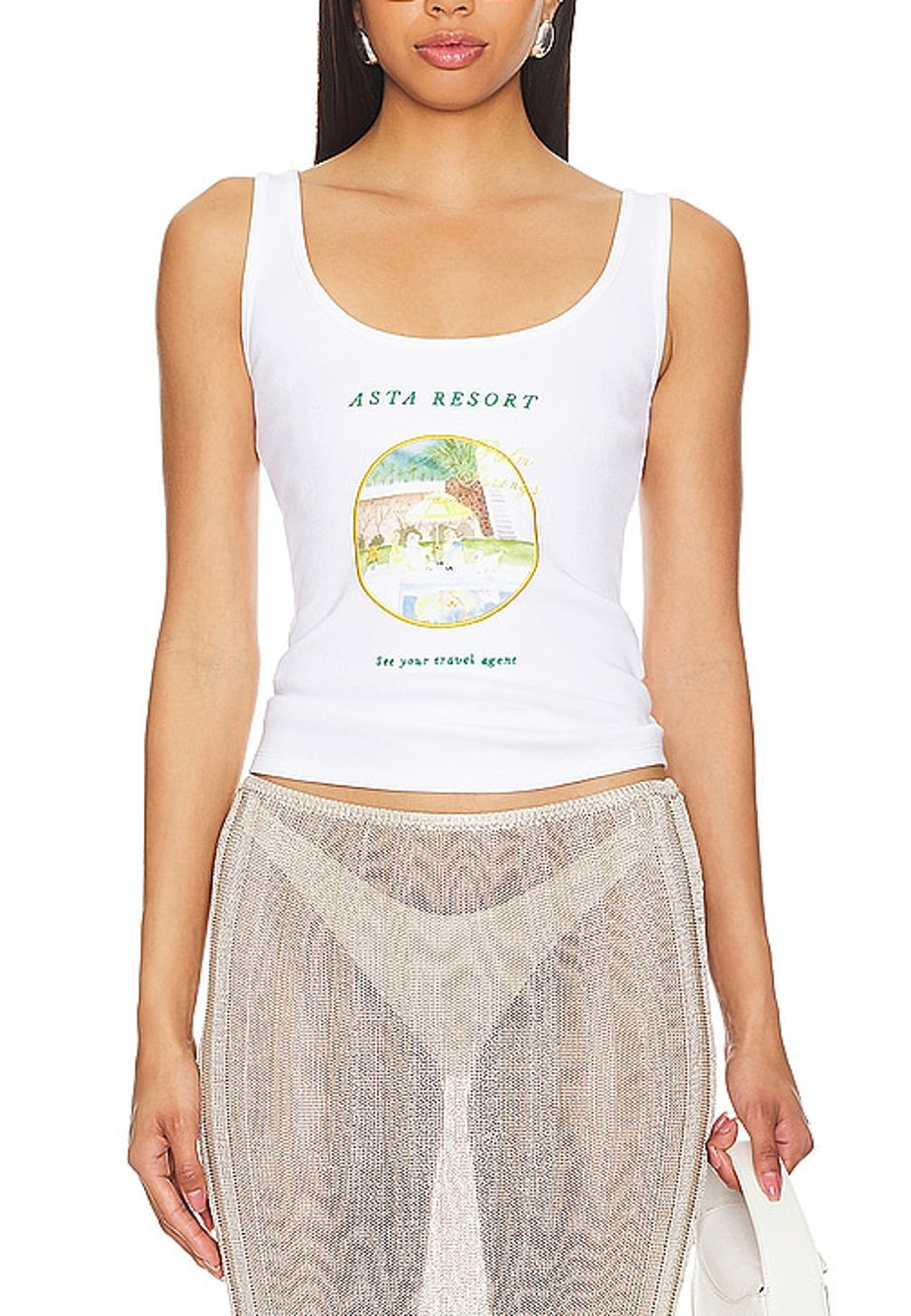 Asta Resort Ribbed Antique White Palm Springs Embroidered Tank Top Size XL